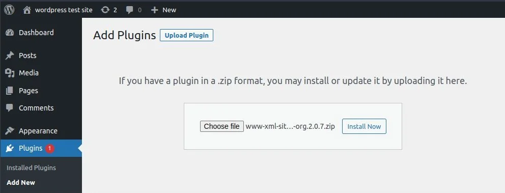 Upload the sitemap plugin